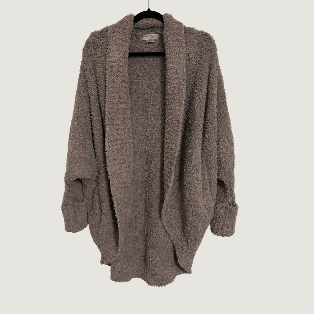 Barefoot Dreams Cardigan Women S/M Taupe Excellent CozyChic Cocoon Open Front